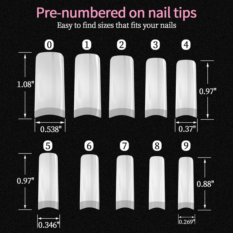 Dockapa Acrylic Nail Tips 500pcs, French Fake Nails Natural False Nail Tips with Nail Clipper and Storage Case for Nail Art Salon and Home DIY (10 Sizes) - Image 2